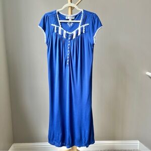Eileen West Nightgown Women's XS Royal Blue White Lace Midi Length Modal Sleep